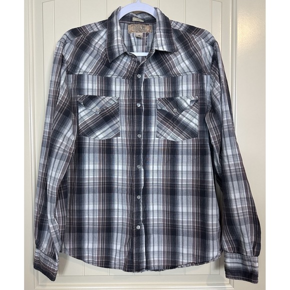 BKE pearl snap‎ Button Front Shirt Plaid Contour Fit long sleeve Vintage sz M - Picture 1 of 5
